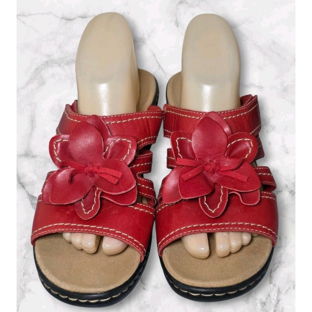 Clarks Collection Lexi Opal Sandals Women Sz 9 Autumn Red Flowers Boho Chic